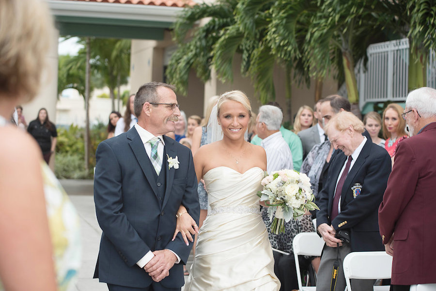 Bride and Father Walking Down Ceremony Aisle on Wedding Day | St. Petersburg Wedding Photographer Kristen Marie Photography