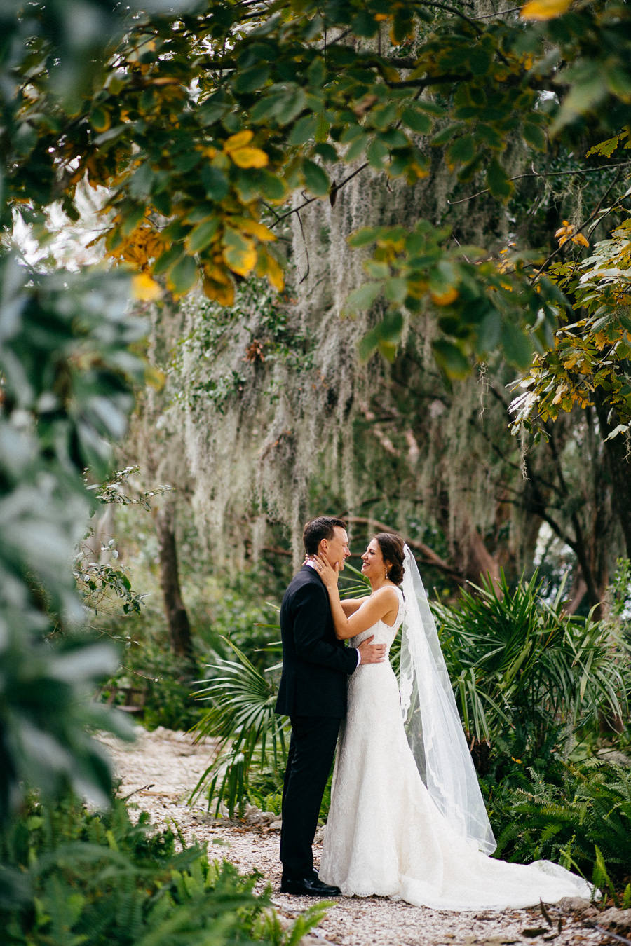 Outdoor, Bride and Groom Wedding Portrait at Sarasota Wedding Venue Marie Selby Gardens