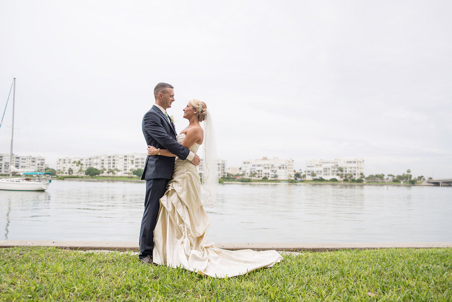 Bride and Groom Waterfront St. Pete Beach Wedding Portrait | St. Petersburg Wedding Photographer Kristen Marie Photography