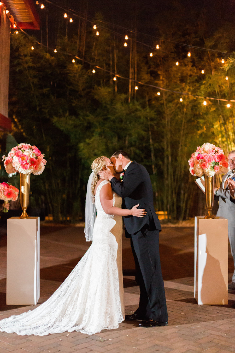 Outdoor, St Pete Wedding Ceremony, Bride and Groom First Kiss Portrait | St. Pete Wedding and Event Space NOVA 535