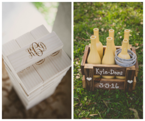 Personalized, Monogrammed Jenga and Bottle Toss Wedding Games | Rustic Wedding Reception Guest Entertainment Game Ideas