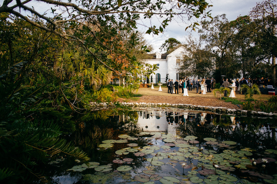 Outdoor Cocktail Hour and Wedding Reception by Pond | Sarasota Wedding Venue Marie Selby Gardens