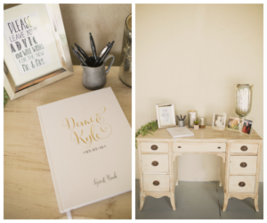Country Chic Wedding Guest Book On Vintage Distressed Desk | Rustic Wedding Guest Book Ideas