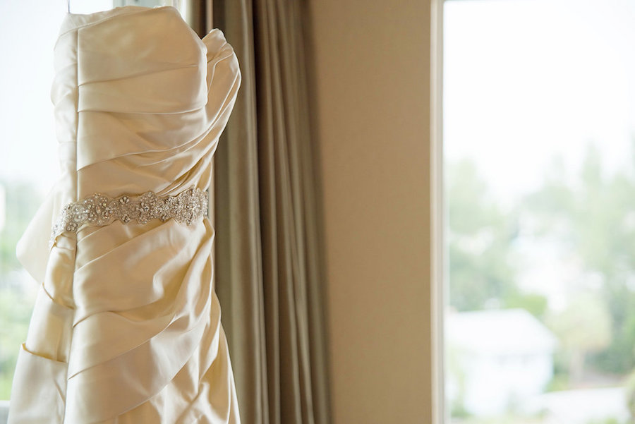 Ivory Taffeta David's Bridal Sweetheart Wedding Dress with Rhinestone Belt
