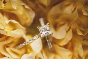 Princess Cut Engagement Ring with Wedding Band In Yellow Flowers Portrait