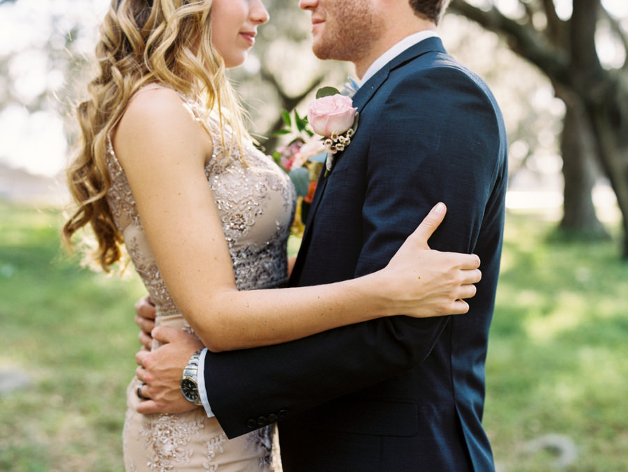 Bride and Groom Outdoor Tampa Wedding Portrait under Oak Trees