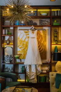 Augusta Jones Lace Wedding Dress with V-Neck Back and Rhinestone Belt