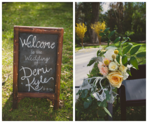 Rustic Wooden Wedding Ceremony Sign with White Calligraphy and Floral Greenery Garland | Sarasota Wedding Florist Andrea Layne Floral Design