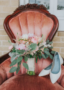 Ivory, Bridal Wedding Flats and Pink, Coral, and Ivory Floral Bridal Bouquet of Flowers | Lakeland Wedding Photographer Rad Red Creative