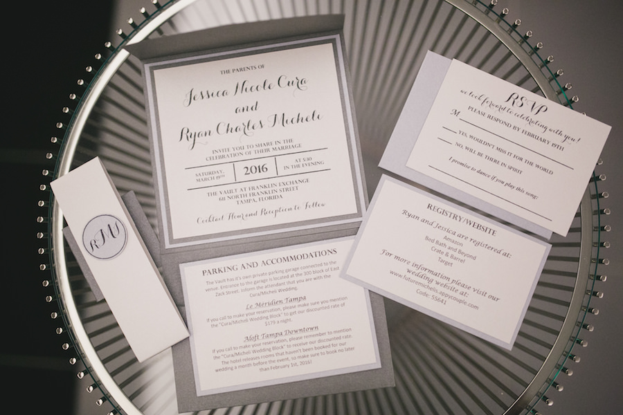 Elegant Grey, Black and White Wedding Invitation Suite | Tampa Wedding Photographer Roohi Photography