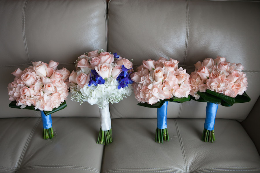 White and Blush Pink Wedding Bouquet and Bridesmaids Bouquets of Flowers