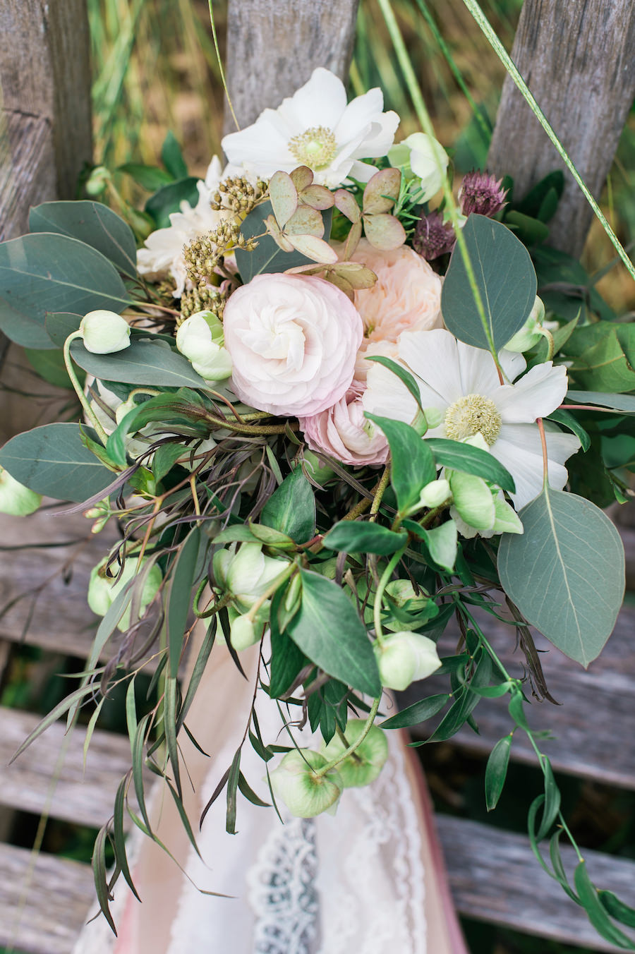 Rustic Bridal Wedding Bouquet with Blush and Ivory Ranunculus and Greenery | Sarasota Wedding Florist Andrea Layne Floral Design
