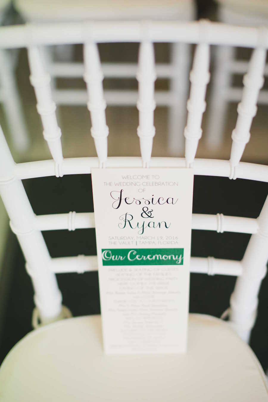 White and Green Wedding Ceremony Program | Tampa Wedding Photographer Roohi Photography