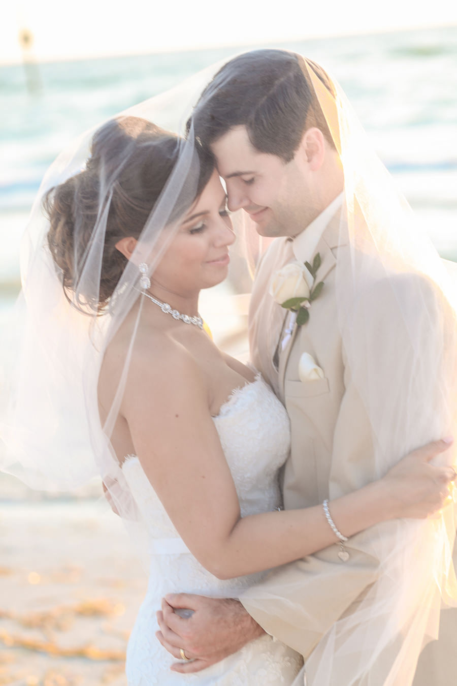 Bride and Groom Beach Wedding Portrait at Clearwater Wedding Venue Hilton Clearwater Beach