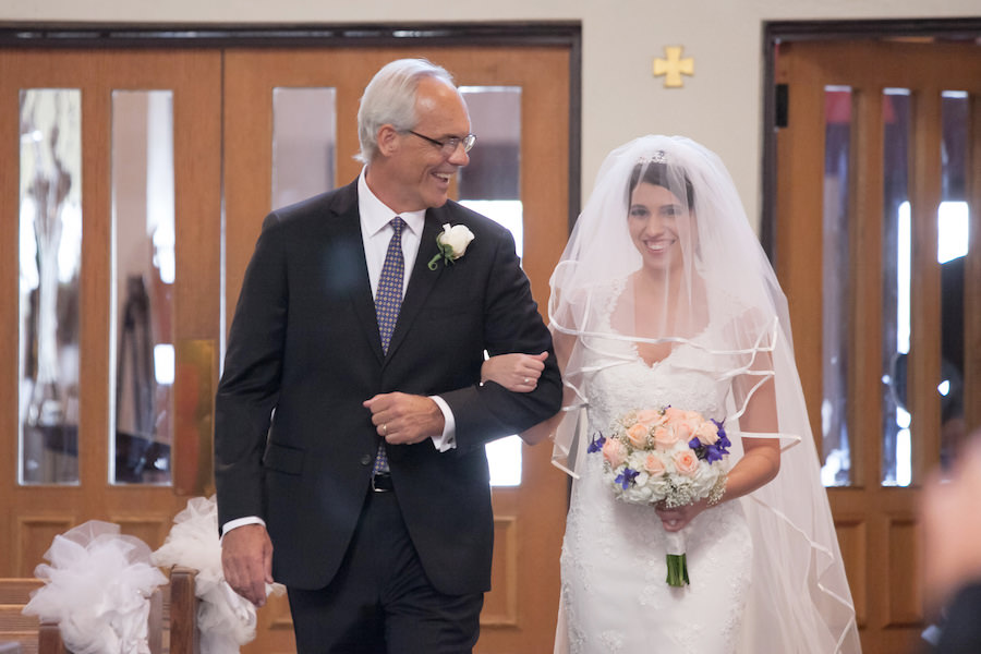 Bride and Dad Walking Down the Aisle Wedding Ceremony | Espiritu Santo Catholic Church