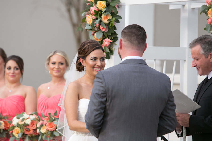 Bride and Groom Exchanging Vows at Wedding Ceremony | Tampa Bay Garden Wedding Venue The Palmetto Club | Tampa Wedding Photographer Carrie Wildes Photography