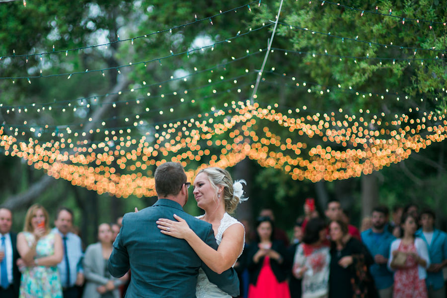 Outdoor, Bradenton Wedding Reception Bride and Groom First Dance with Market Lighting | Sarasota Wedding Photographer Kera Photography