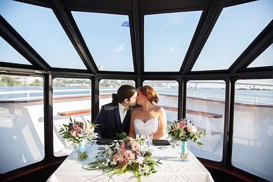 Bride and Groom Sweetheart Table Aboard Clearwater Waterfront Wedding Venue Yacht Sensation