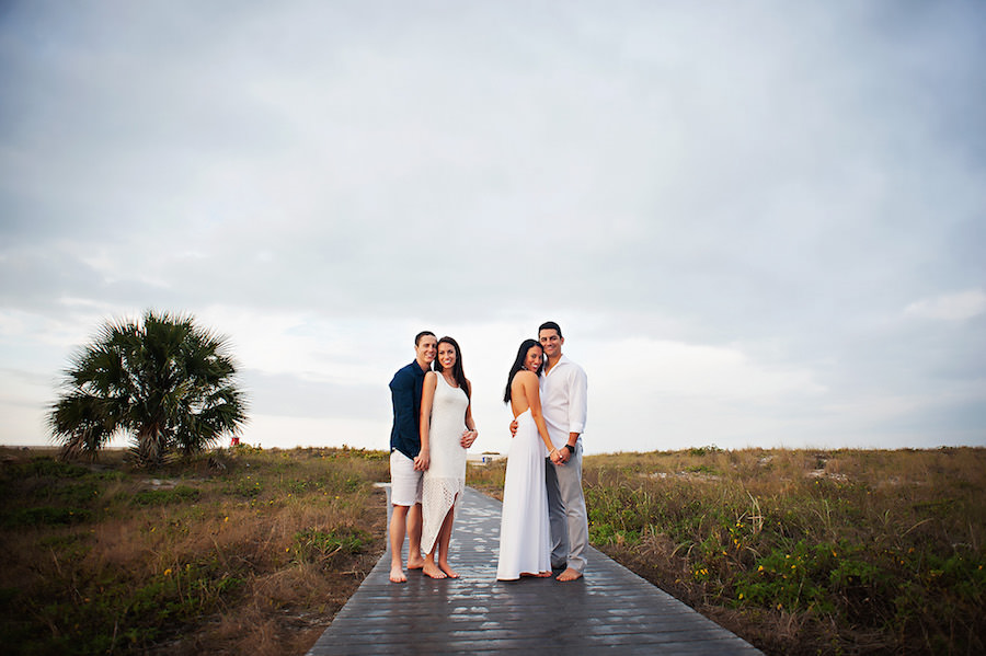 Outdoor, Waterfront Joint/Double Sister Engagement Session on Boardwalk | Clearwater Wedding Photographer Limelight Photography