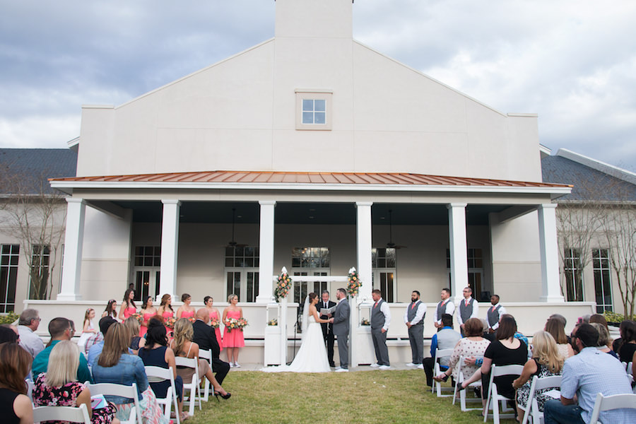 Bride and Groom Exchanging Vows at Wedding Ceremony | Tampa Bay Garden Wedding Venue The Palmetto Club | Tampa Wedding Photographer Carrie Wildes Photography