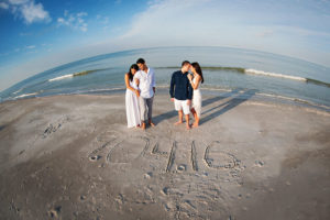 Outdoor, Beachfront Joint/Double Sister Engagement Session with Date in Sand | Clearwater Wedding Photographer Limelight Photography