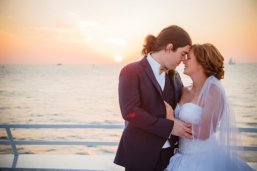 Bride and Groom Sunset Florida Wedding Portrait | Clearwater Waterfront Wedding Venue Yacht Sensation