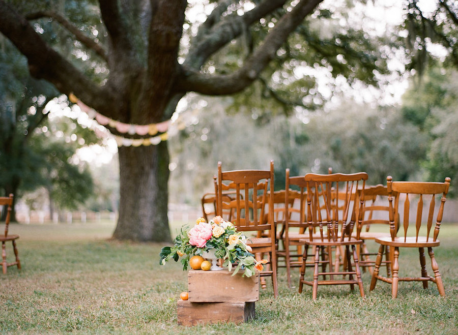 Vintage Wooden Chairs for Outdoor Wedding Ceremony | Tufted Vintage Rentals 