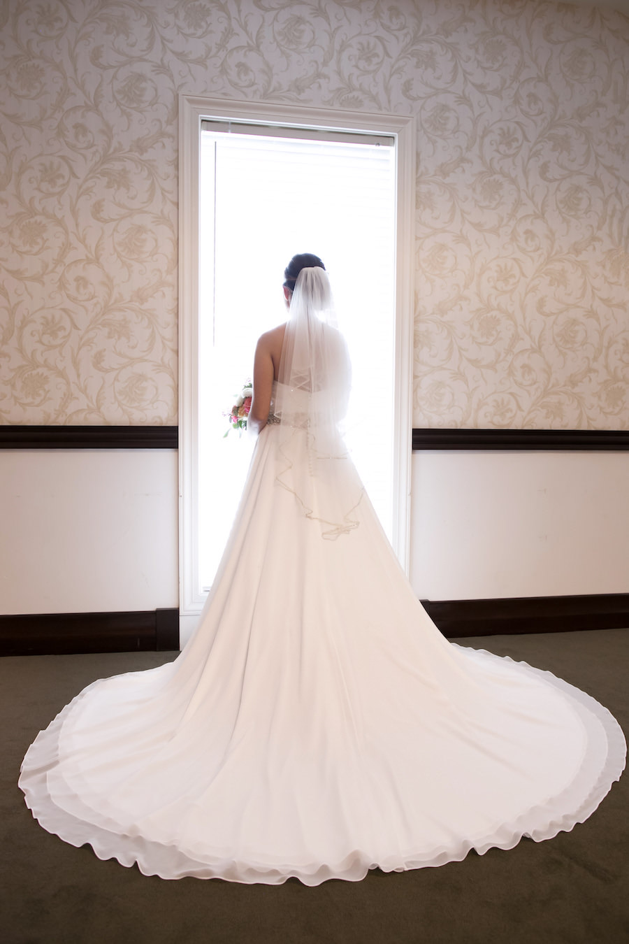 Lithia, Indoor Bridal Wedding Portrait in Ivory Wedding Dress and Veil | Tampa Wedding Photographer Carrie Wildes Photography