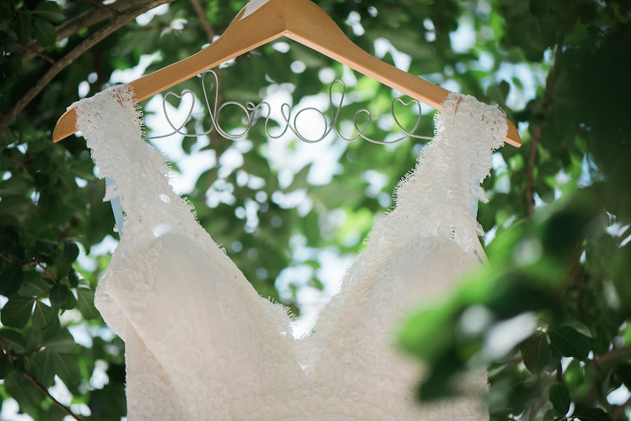 Lace, White Bridal Wedding Dress with Straps and Customized Bride Hanger