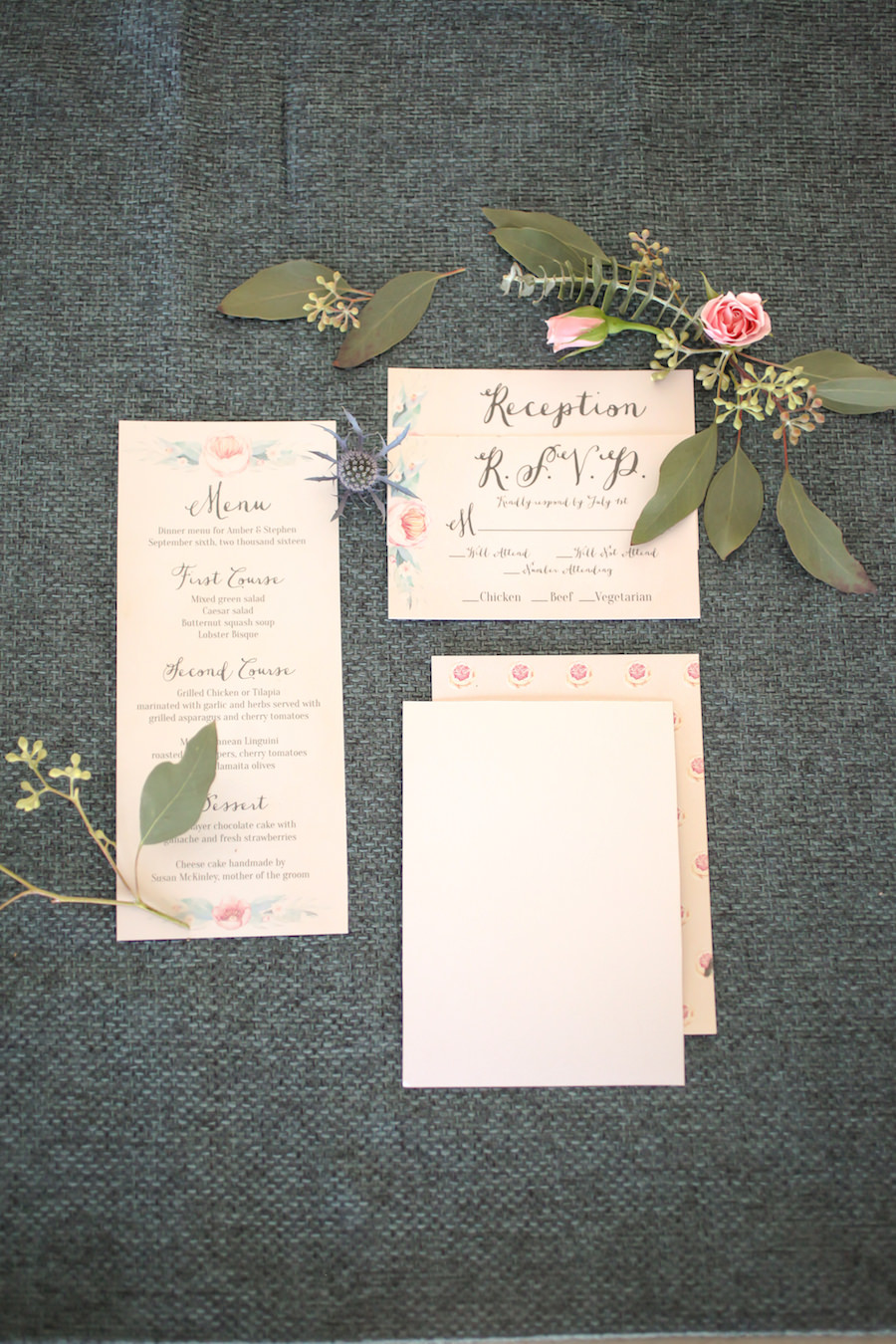 Rustic Blush, Gold and Navy Wedding Invitation Suite