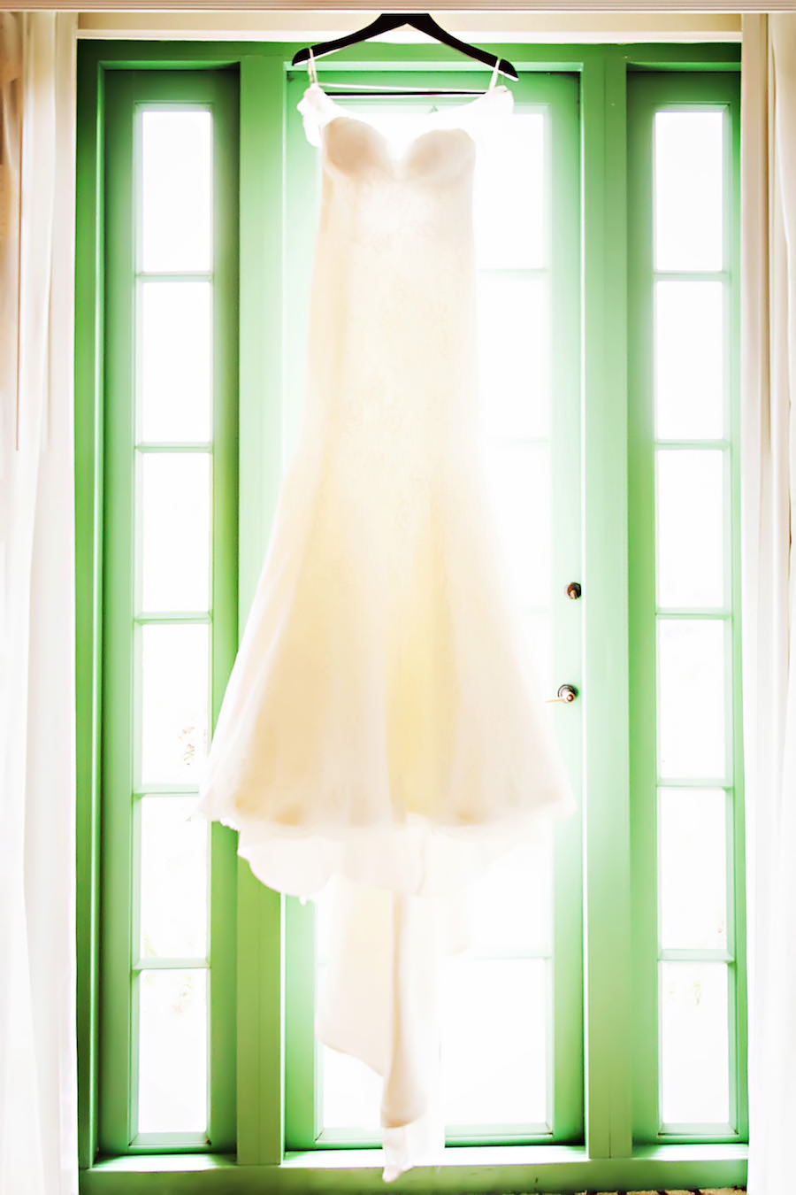 White Trumpet Style Augusta Jones Wedding Dress with Scalloped Lace Neckline, Cap Sleeves and Cathedral Train