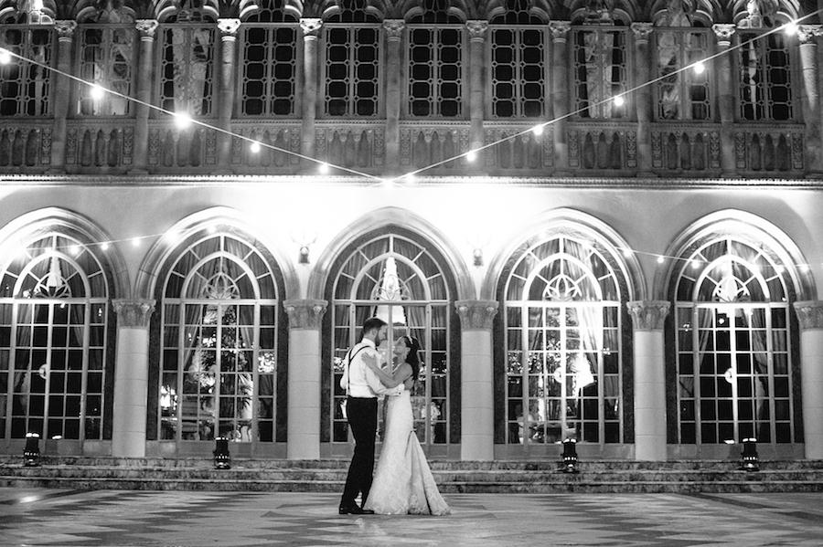 Sarasota Bride and Groom First Dance on Wedding Day Portrait at Sarasota Wedding Venue Ca D'Zan Ringling Mansion | Sarasota Wedding Planner NK Productions