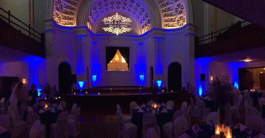 GOBO Monogram Lighting at Wedding Reception with Uplighting | Tampa Bay Lighting and DJGrant Hemond & Associates 