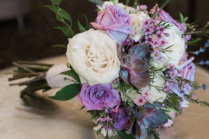 Wedding Bouquet with Purple and Ivory Flowers and Succulents | Tampa Wedding Florist Andrea Layne Floral Design
