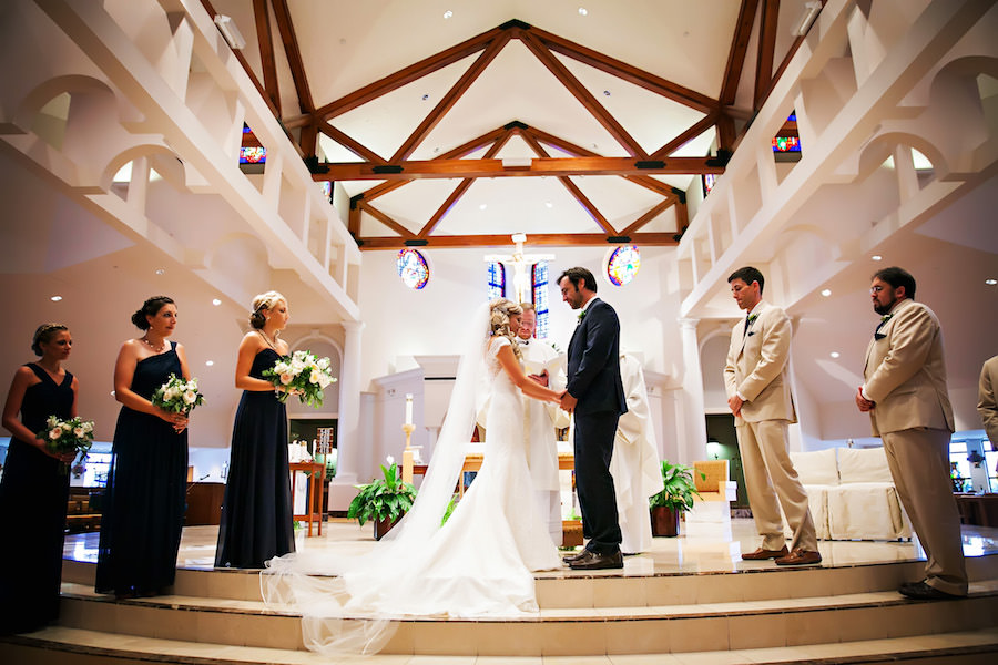 Traditional Church Wedding Ceremony with Navy and Tan Bridal Party at St. Petersburg Wedding Ceremony Venue St. Raphael’s Catholic Church | St. Pete Wedding Planner Special Moments