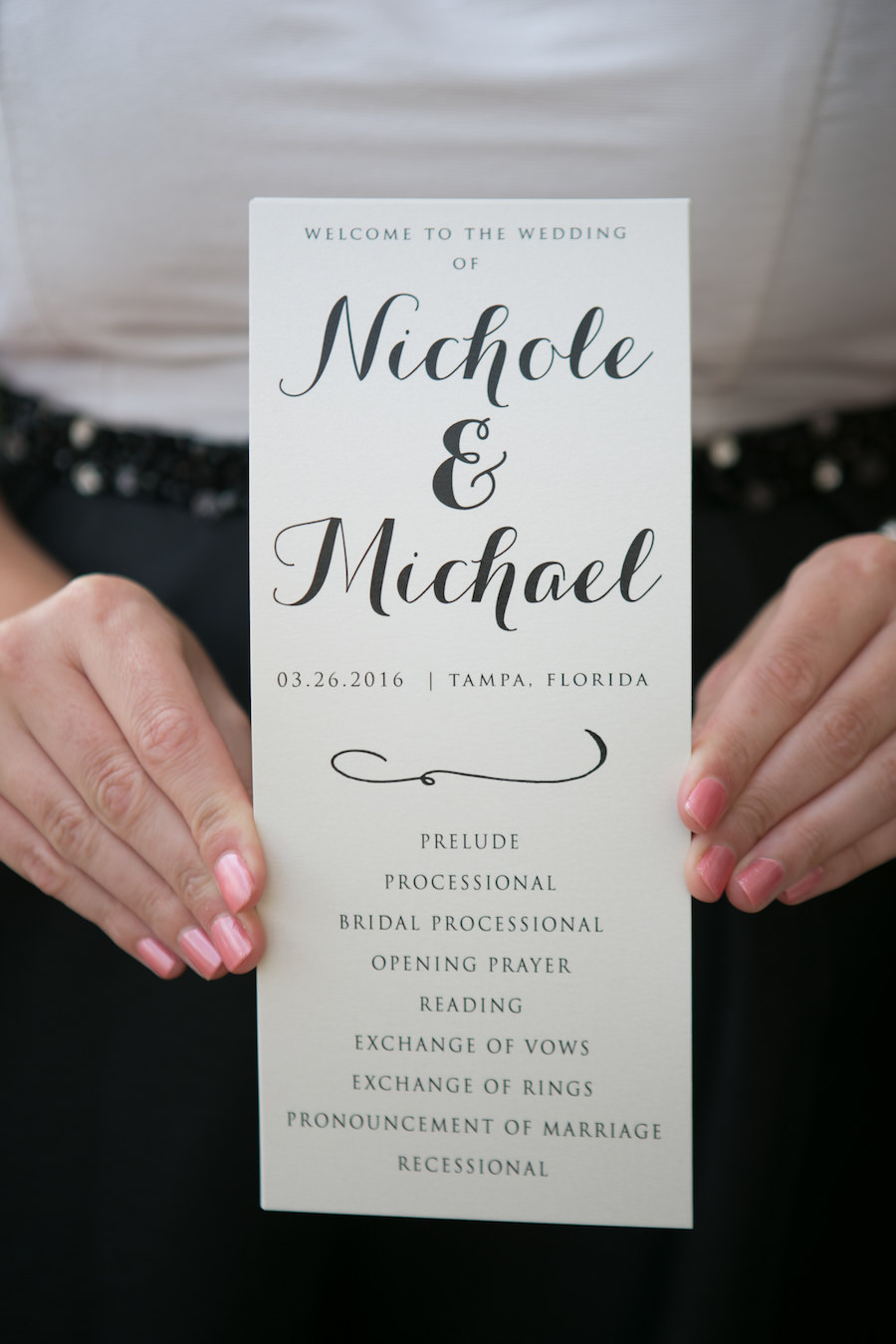 Elegant and Simple Ivory Wedding Program with Black Text | Tampa Wedding Photographer Carrie Wildes Photography