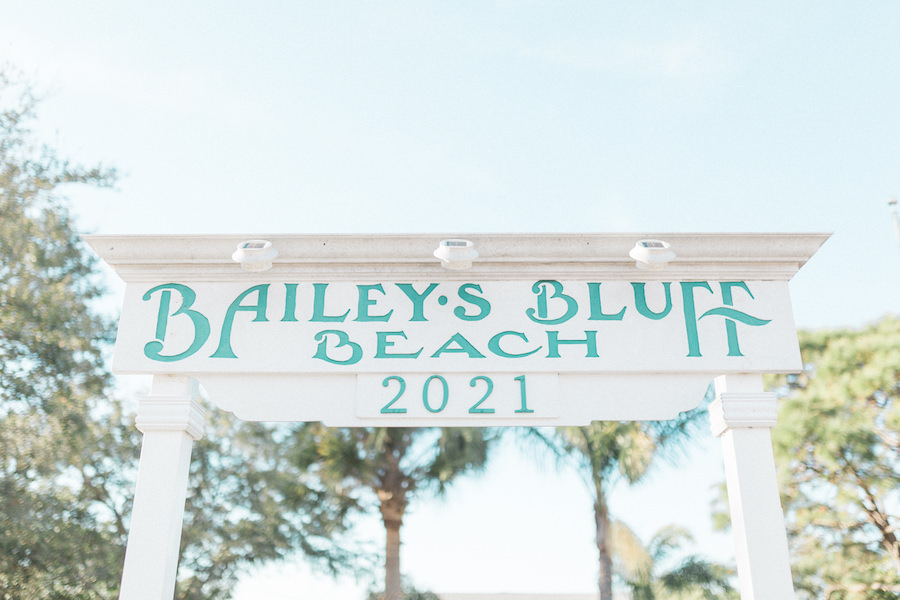 Bailey's Bluff Beach White and Aqua Sign