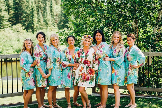 Bridesmaid Getting Ready Outfit Trends | Plum Pretty Sugar Inspired Knee Length Kimono Robes on Etsy