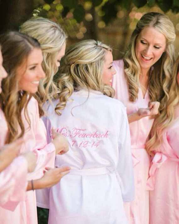 Bridesmaid Getting Ready Outfit Trends | Silky Satin Embroidered Robes