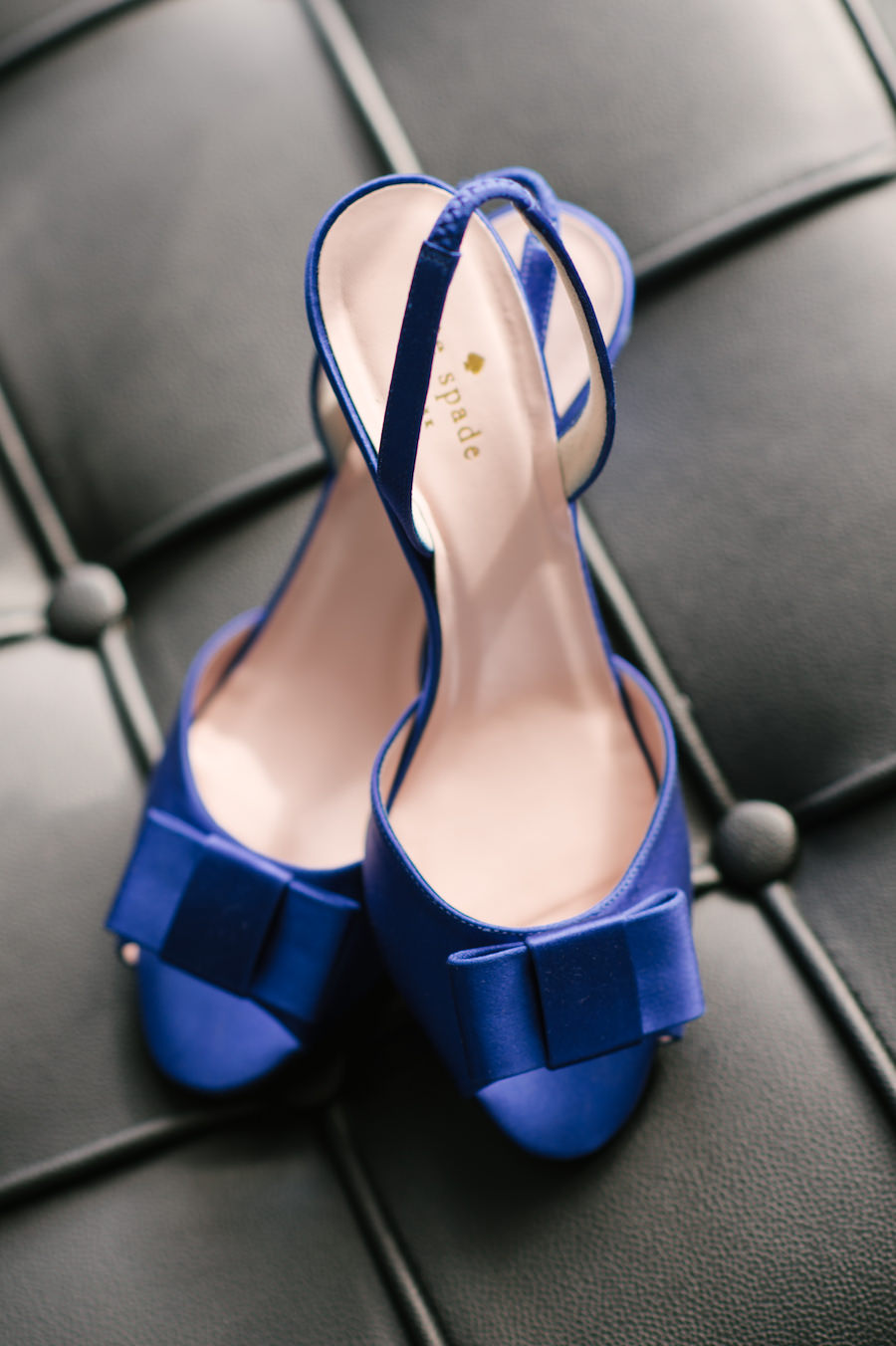 Royal Blue Open Toed Kate Spade Wedding Shoes with Bow and Backstrap