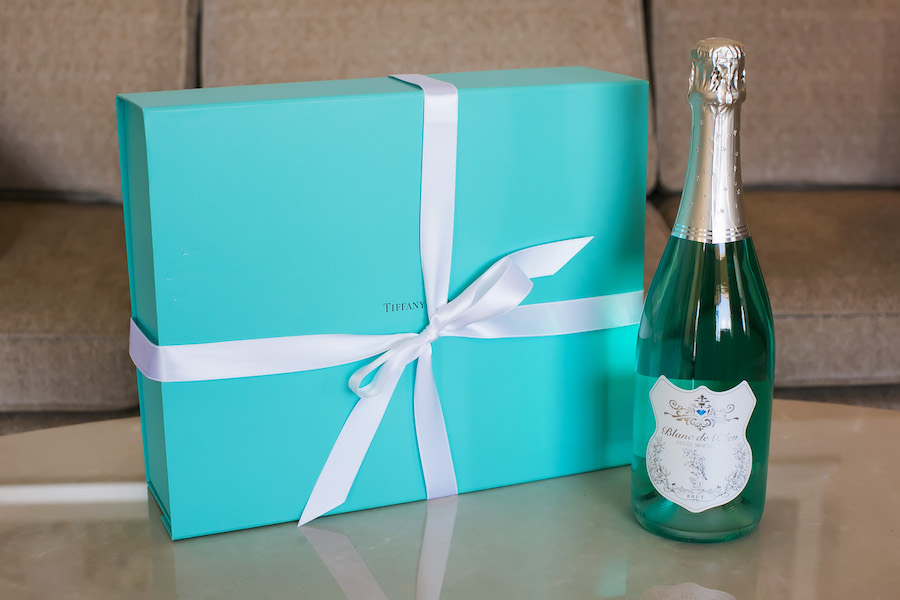 Wedding Day Tiffany's Gift Box and Champagne Bottle