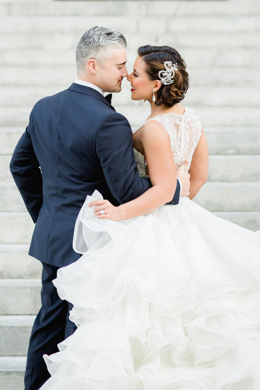 Tampa Bride and Groom Wedding Portrait in Ivory Mermaid Ines DiSanto Wedding Dress from Isabel O’Neil Bridal | Liana Fuente Wedding Portrait | Tampa Wedding Photographer Ailyn La Torre Photography