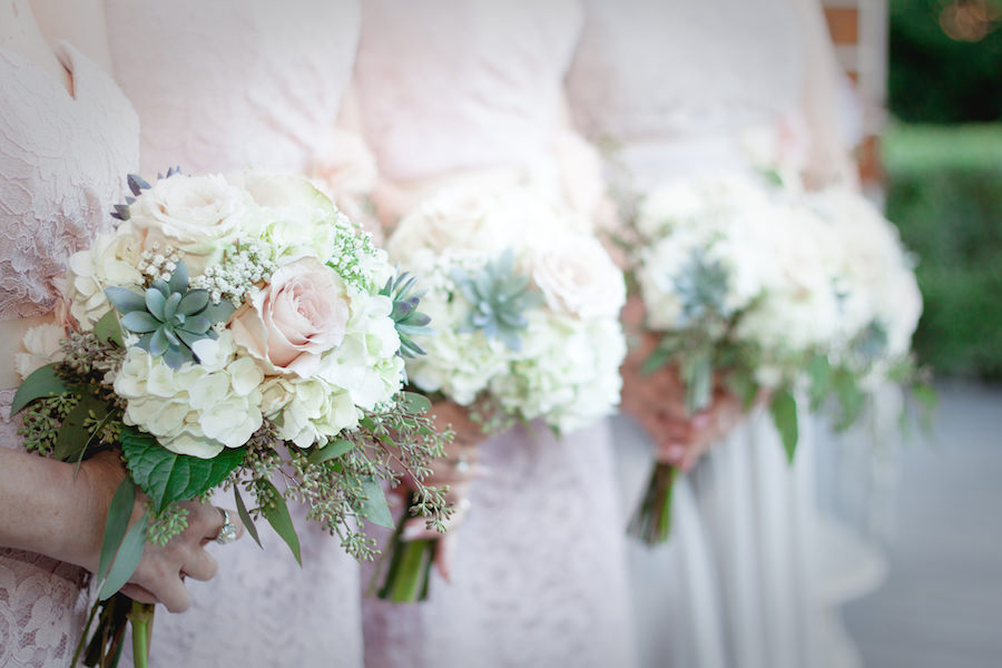 Pink and Ivory Bridesmaids Wedding Bouquets with Greenery
