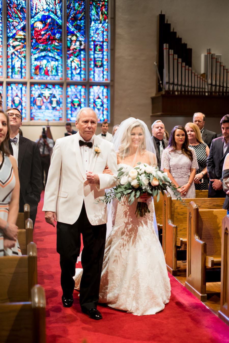 Bride and Dad Walking Down the Aisle at Tampa Wedding Ceremony Venue St. John's Episcopal Church
