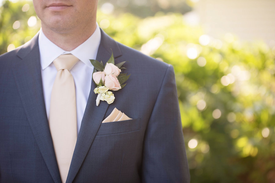 Groom Portrait in Grey Suit and Pink Boutonniere