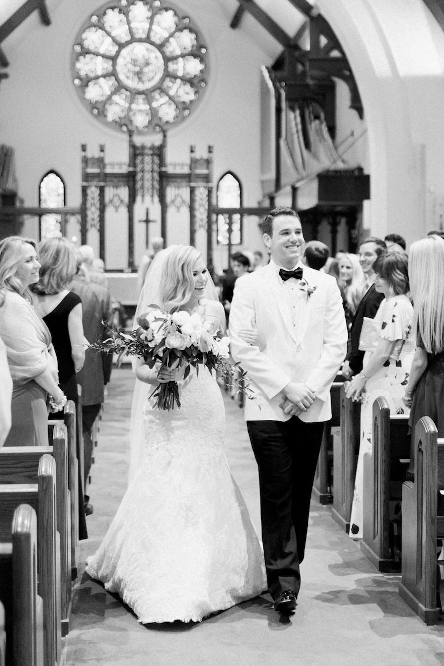 Bride and Groom Waking Down Aisle After Tampa Wedding Ceremony at St. John's Episcopal Church