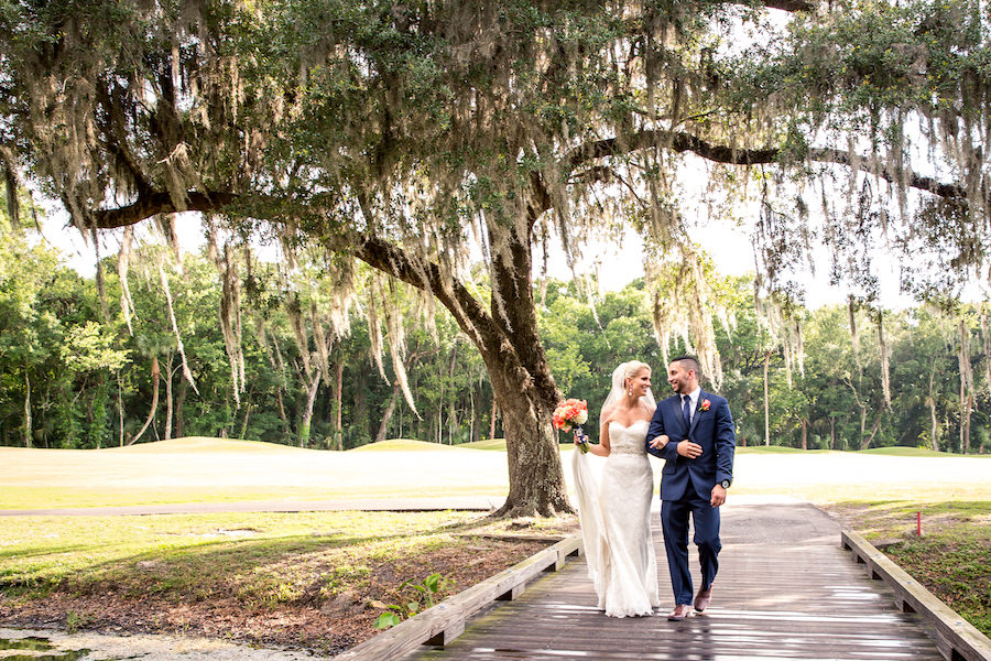 Bride and Groom Wedding Portrait on Boardwalk at Tampa Wedding Venue Tampa Palms Golf and Country Club