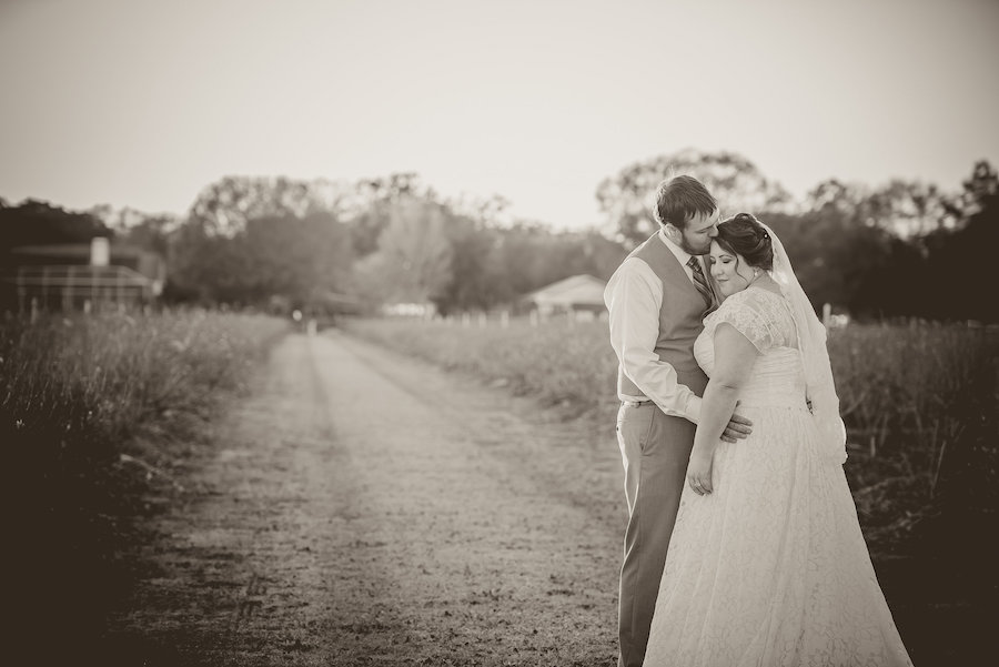 Outdoor, Plant City Bride and Groom Wedding Portrait on Dirt Road