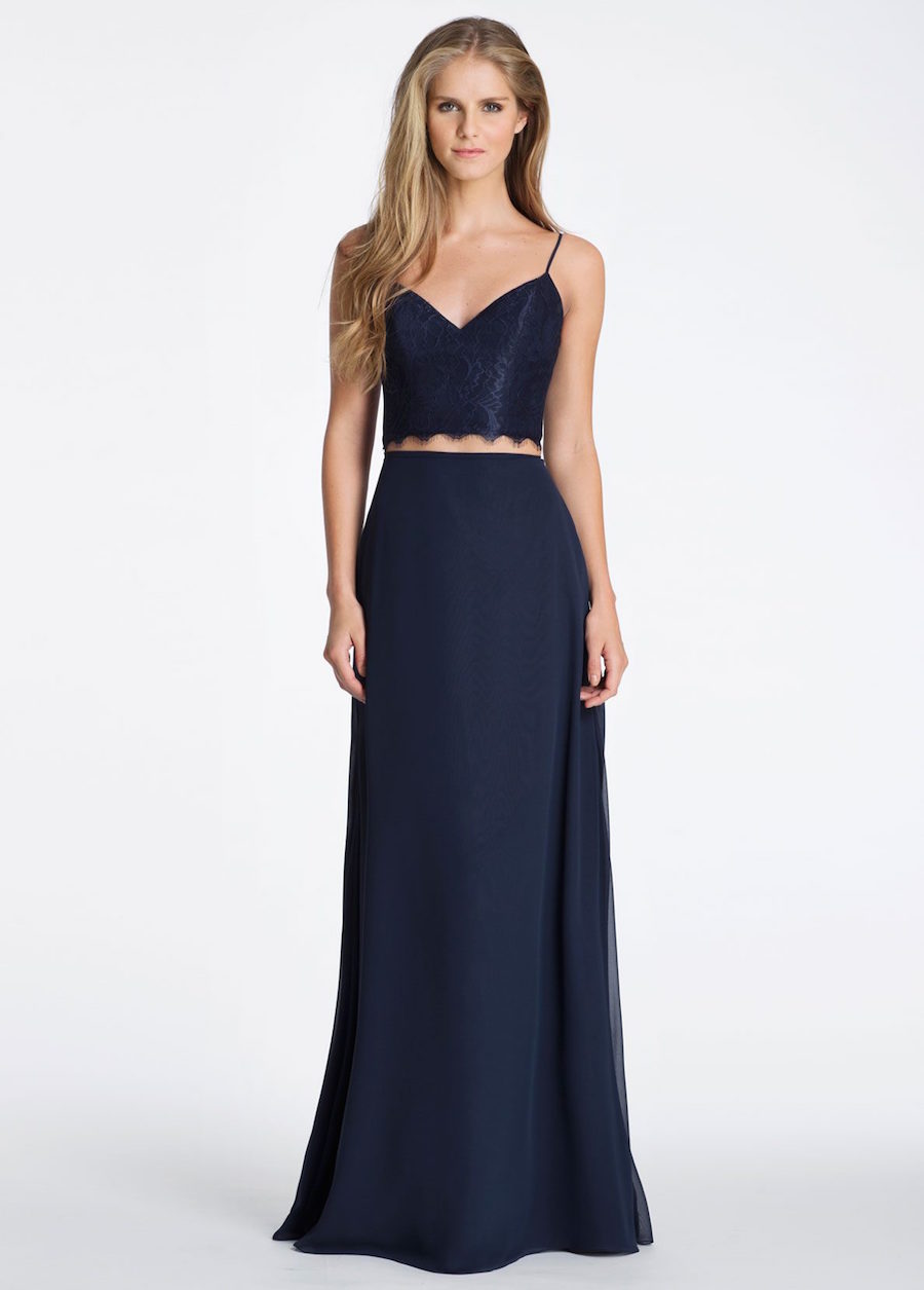 Navy Hayley Paige Lace and Chiffon Wedding Bridesmaid Dress | Bella Bridesmaids Tampa | Hayley Paige Style 5601