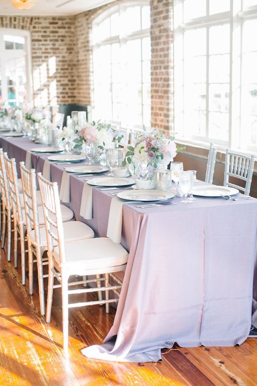 Lilac, Light Purple Wedding Table Linens with Ivory Chiavari Chairs | Tampa Bay Wedding Rental Linens by Connie Duglin Specialty Linens
